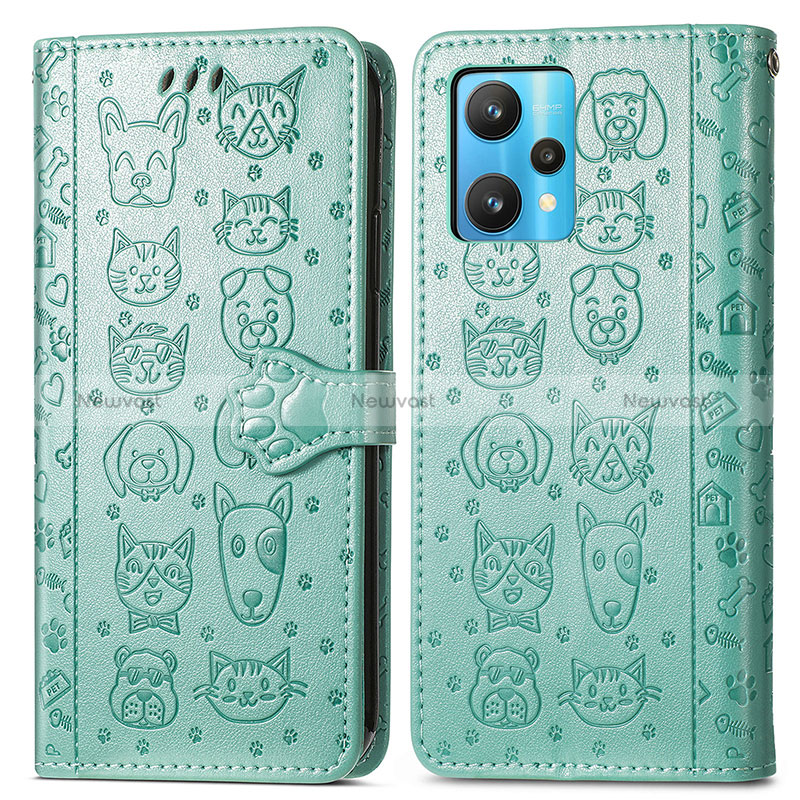 Leather Case Stands Fashionable Pattern Flip Cover Holder S03D for Realme Narzo 50 Pro 5G Green