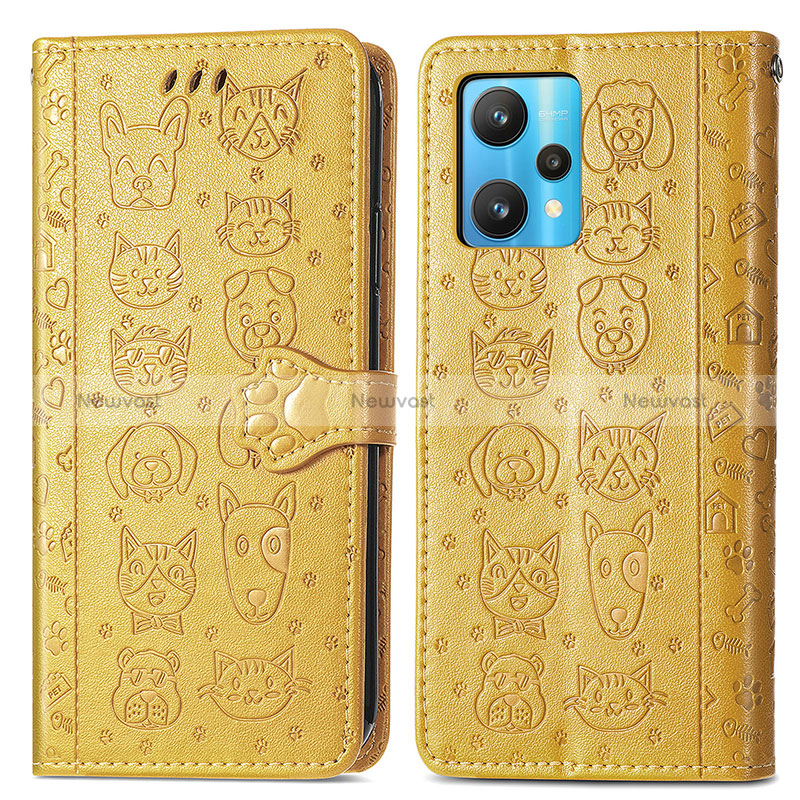 Leather Case Stands Fashionable Pattern Flip Cover Holder S03D for Realme Narzo 50 Pro 5G Yellow