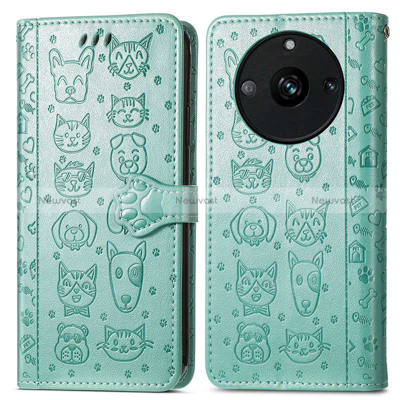 Leather Case Stands Fashionable Pattern Flip Cover Holder S03D for Realme Narzo 60 5G Green