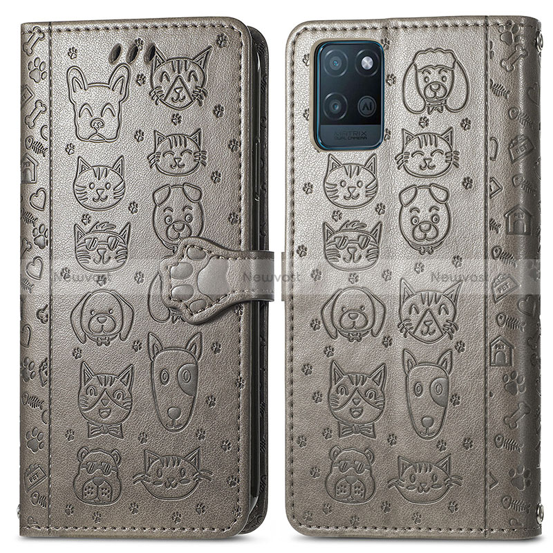 Leather Case Stands Fashionable Pattern Flip Cover Holder S03D for Realme V11 5G Gray