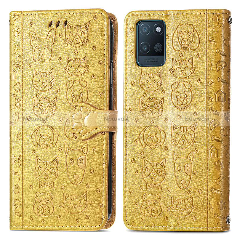 Leather Case Stands Fashionable Pattern Flip Cover Holder S03D for Realme V11 5G Yellow