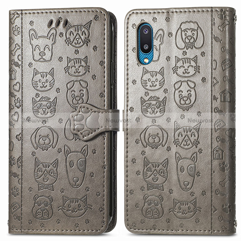 Leather Case Stands Fashionable Pattern Flip Cover Holder S03D for Samsung Galaxy A02 Gray