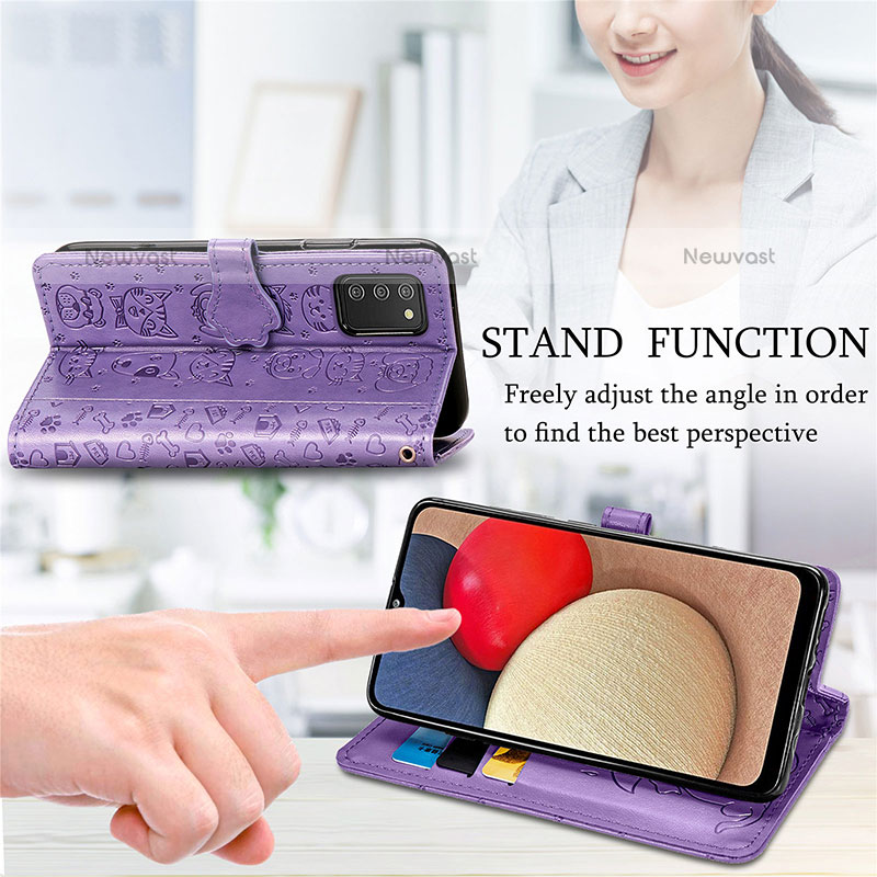 Leather Case Stands Fashionable Pattern Flip Cover Holder S03D for Samsung Galaxy A02s