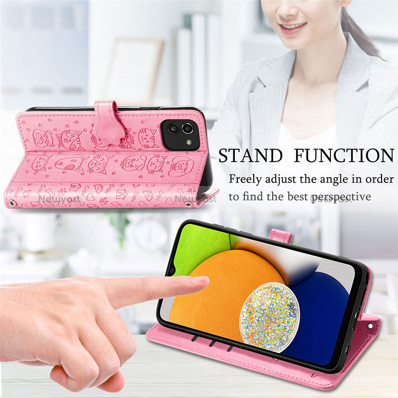 Leather Case Stands Fashionable Pattern Flip Cover Holder S03D for Samsung Galaxy A03