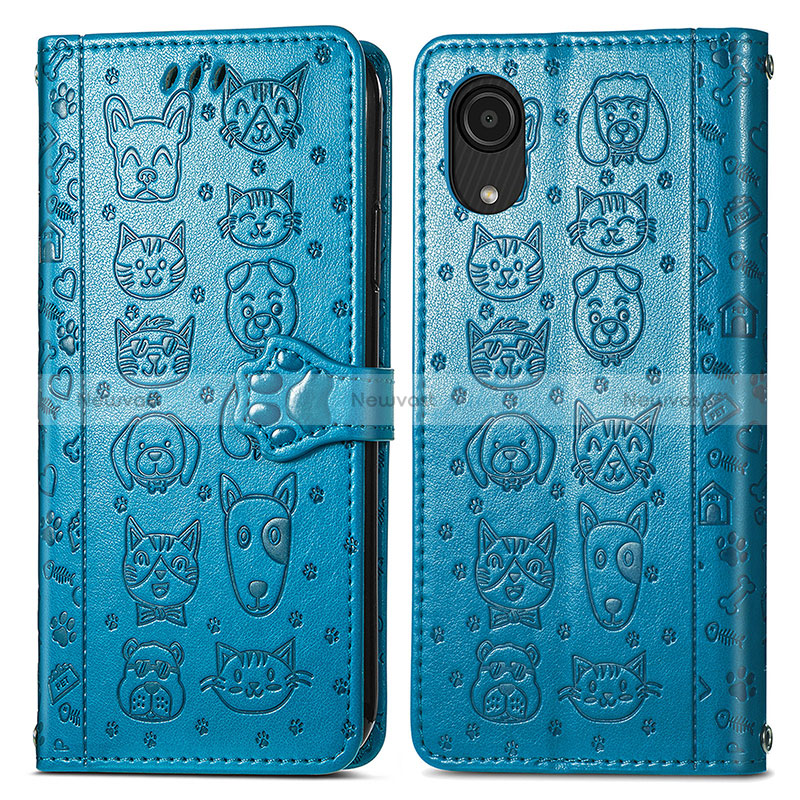 Leather Case Stands Fashionable Pattern Flip Cover Holder S03D for Samsung Galaxy A03 Core Blue