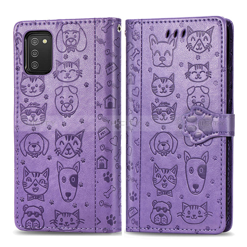 Leather Case Stands Fashionable Pattern Flip Cover Holder S03D for Samsung Galaxy A03s Purple