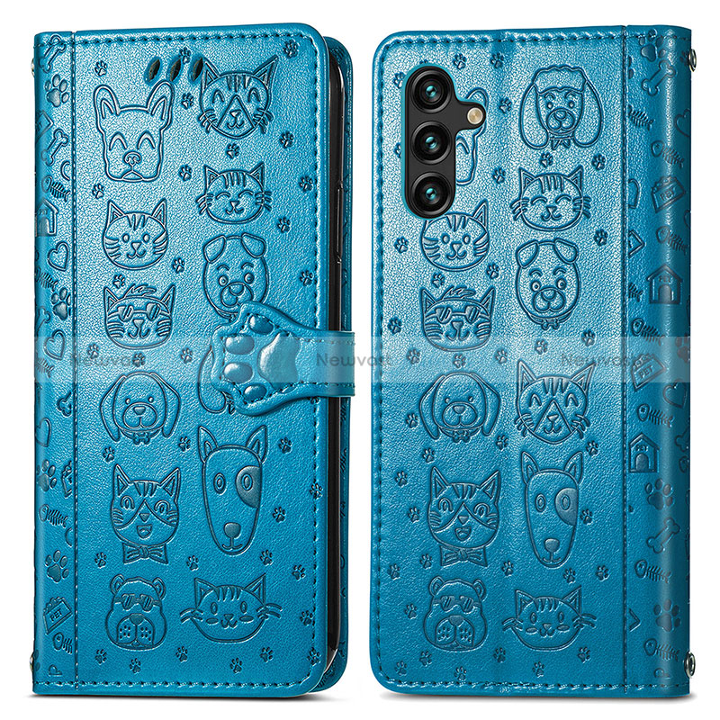 Leather Case Stands Fashionable Pattern Flip Cover Holder S03D for Samsung Galaxy A04s Blue