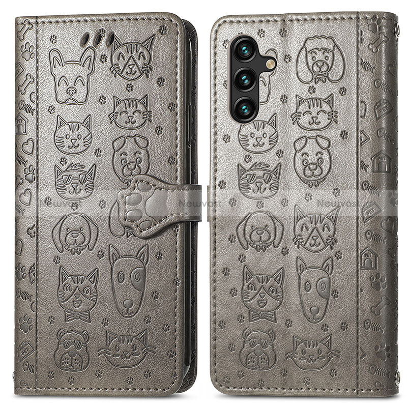 Leather Case Stands Fashionable Pattern Flip Cover Holder S03D for Samsung Galaxy A04s Gray