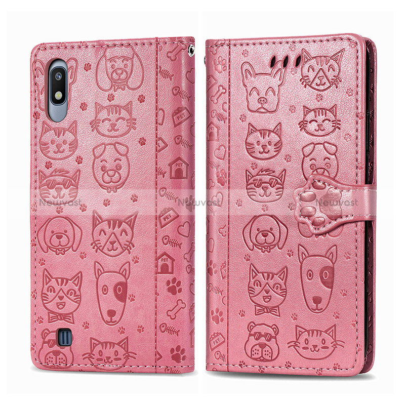 Leather Case Stands Fashionable Pattern Flip Cover Holder S03D for Samsung Galaxy A10 Pink