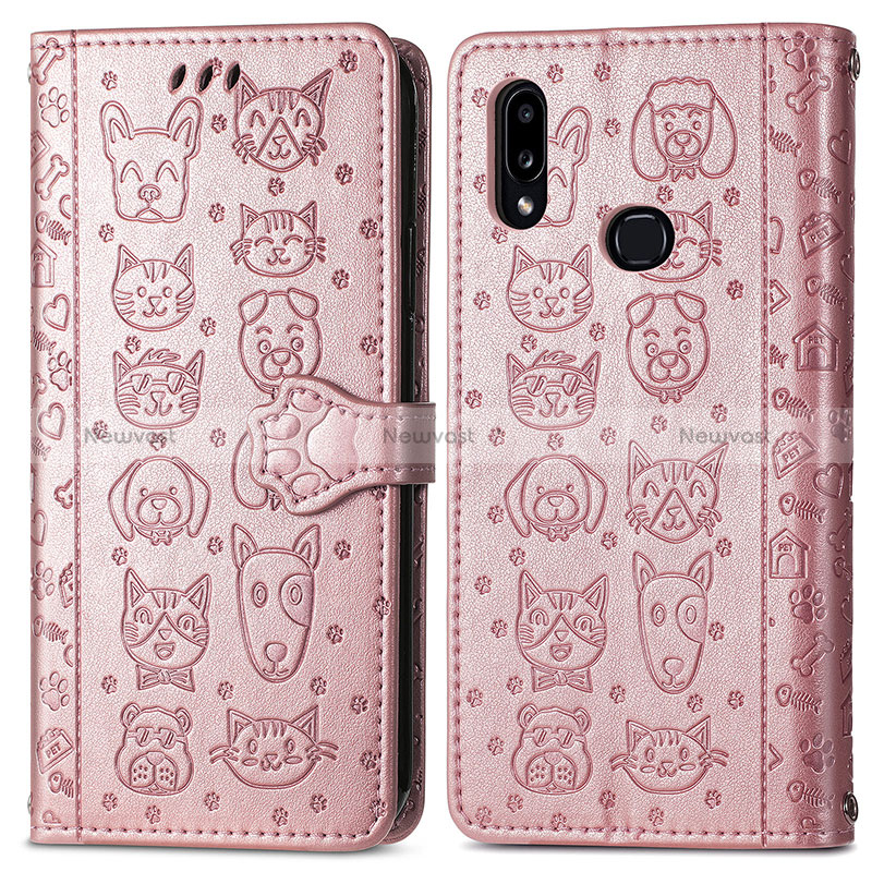 Leather Case Stands Fashionable Pattern Flip Cover Holder S03D for Samsung Galaxy A10s Pink