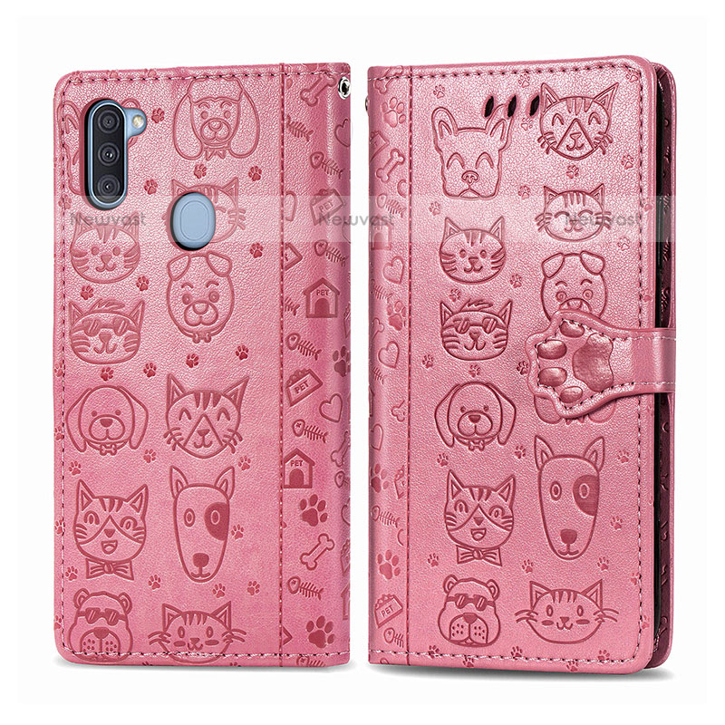Leather Case Stands Fashionable Pattern Flip Cover Holder S03D for Samsung Galaxy A11 Pink