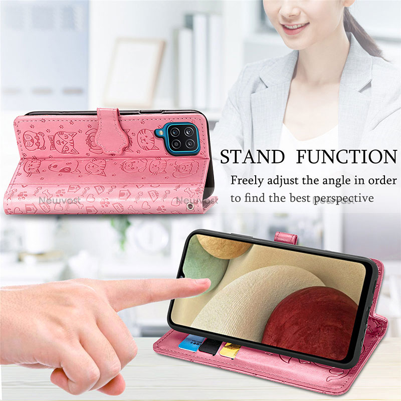 Leather Case Stands Fashionable Pattern Flip Cover Holder S03D for Samsung Galaxy A12 5G