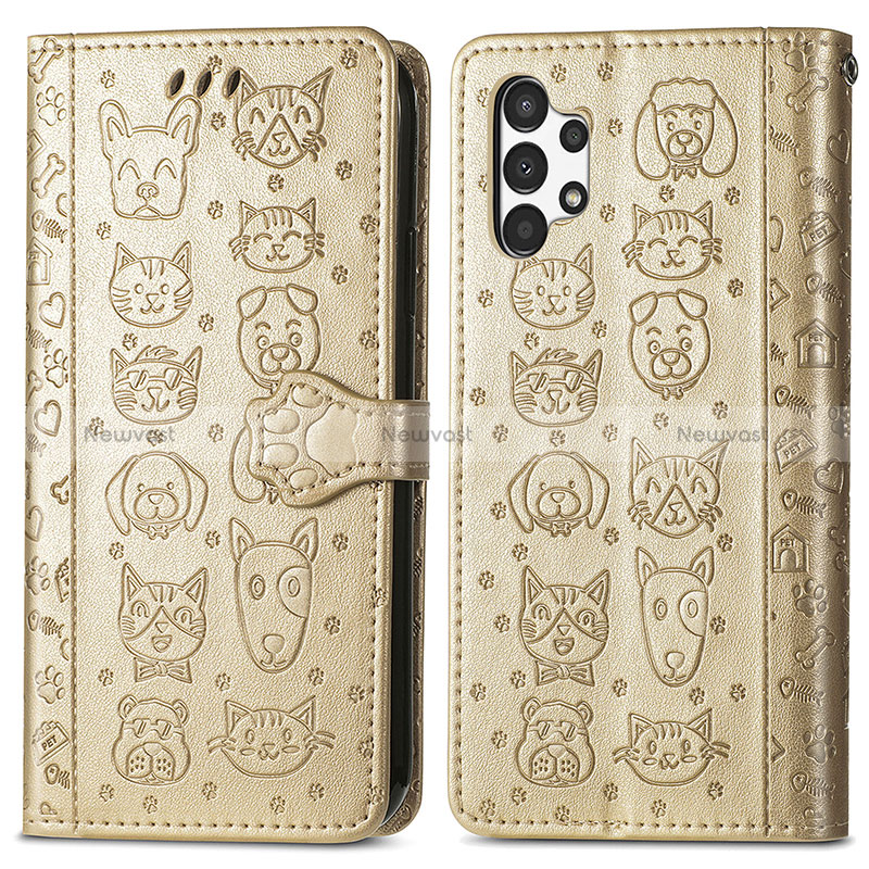 Leather Case Stands Fashionable Pattern Flip Cover Holder S03D for Samsung Galaxy A13 4G Gold