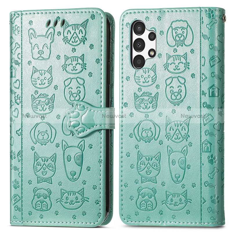 Leather Case Stands Fashionable Pattern Flip Cover Holder S03D for Samsung Galaxy A13 4G Green