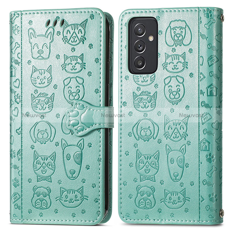 Leather Case Stands Fashionable Pattern Flip Cover Holder S03D for Samsung Galaxy A15 4G Green