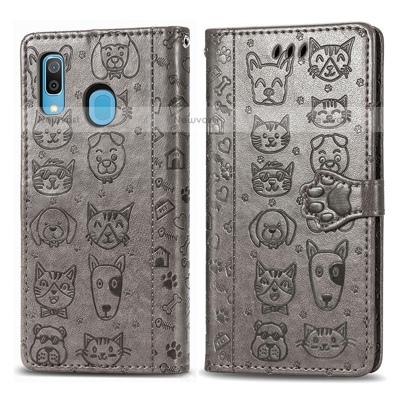 Leather Case Stands Fashionable Pattern Flip Cover Holder S03D for Samsung Galaxy A20 Gray