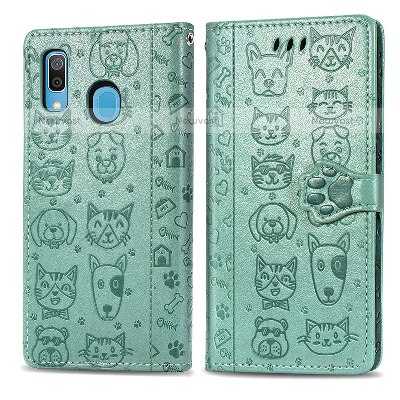 Leather Case Stands Fashionable Pattern Flip Cover Holder S03D for Samsung Galaxy A20 Green