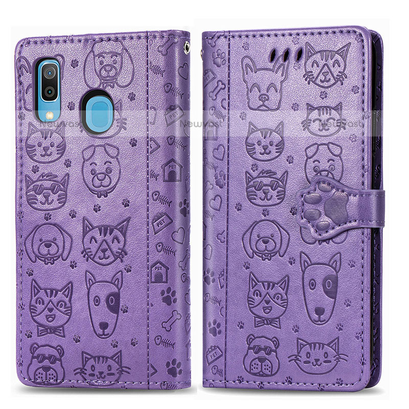 Leather Case Stands Fashionable Pattern Flip Cover Holder S03D for Samsung Galaxy A20 Purple