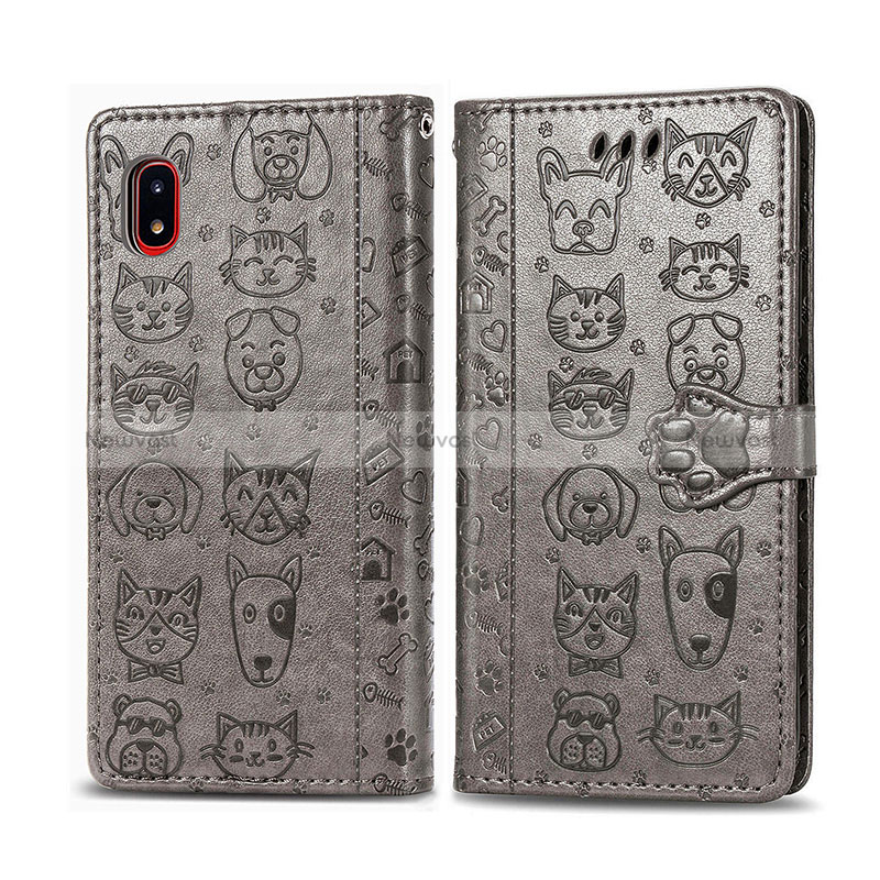 Leather Case Stands Fashionable Pattern Flip Cover Holder S03D for Samsung Galaxy A20 SC-02M SCV46 Gray