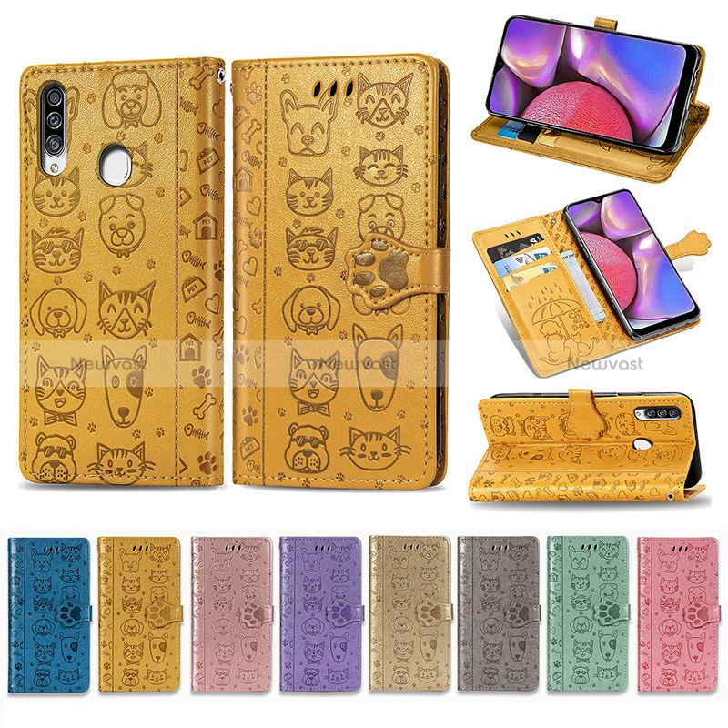 Leather Case Stands Fashionable Pattern Flip Cover Holder S03D for Samsung Galaxy A20s