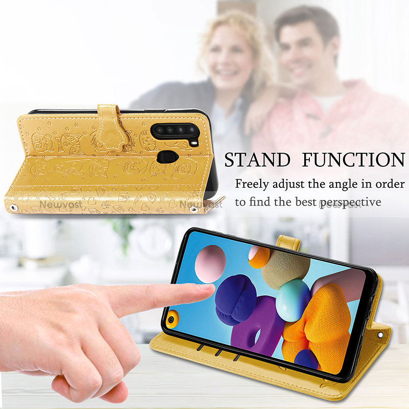 Leather Case Stands Fashionable Pattern Flip Cover Holder S03D for Samsung Galaxy A21