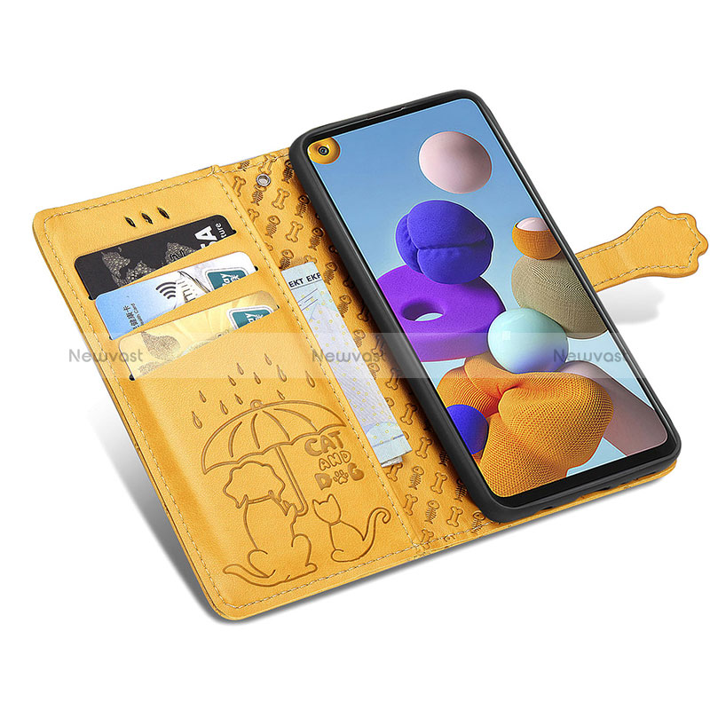 Leather Case Stands Fashionable Pattern Flip Cover Holder S03D for Samsung Galaxy A21s