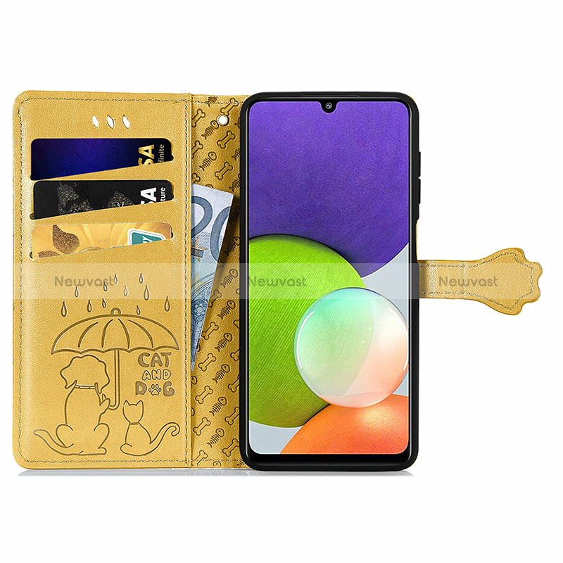 Leather Case Stands Fashionable Pattern Flip Cover Holder S03D for Samsung Galaxy A22 4G