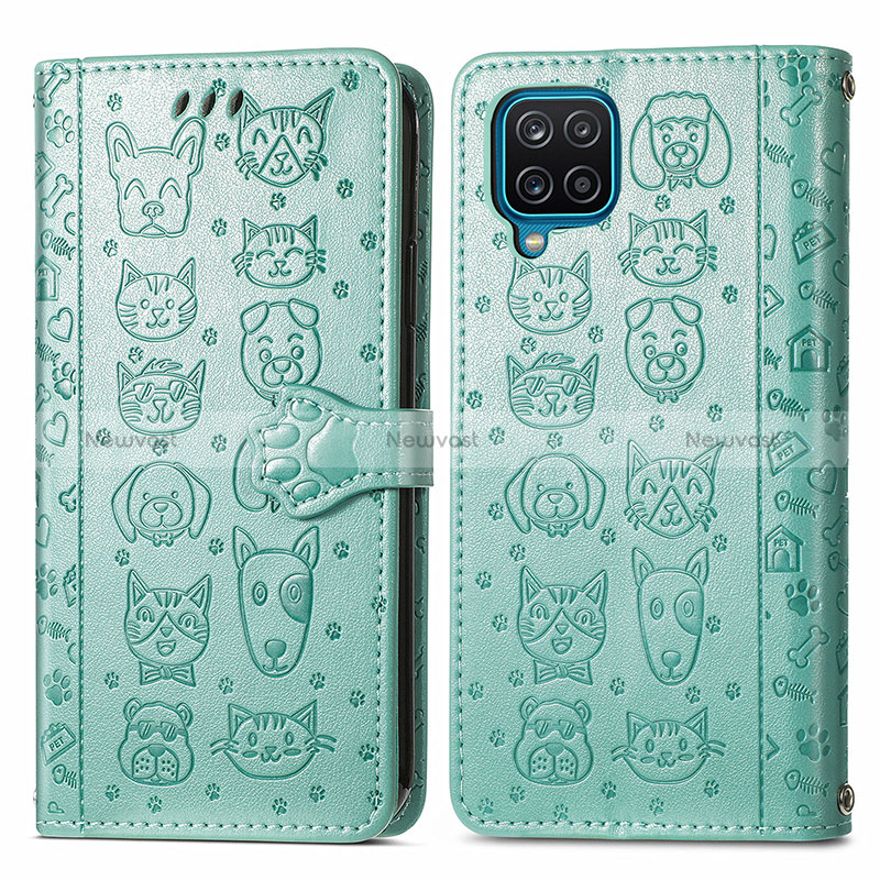 Leather Case Stands Fashionable Pattern Flip Cover Holder S03D for Samsung Galaxy A22 4G Green