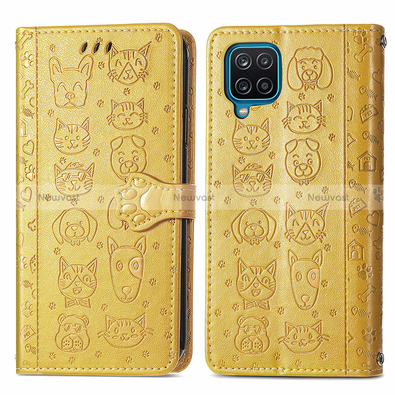 Leather Case Stands Fashionable Pattern Flip Cover Holder S03D for Samsung Galaxy A22 4G Yellow