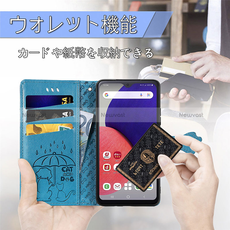 Leather Case Stands Fashionable Pattern Flip Cover Holder S03D for Samsung Galaxy A22 5G SC-56B