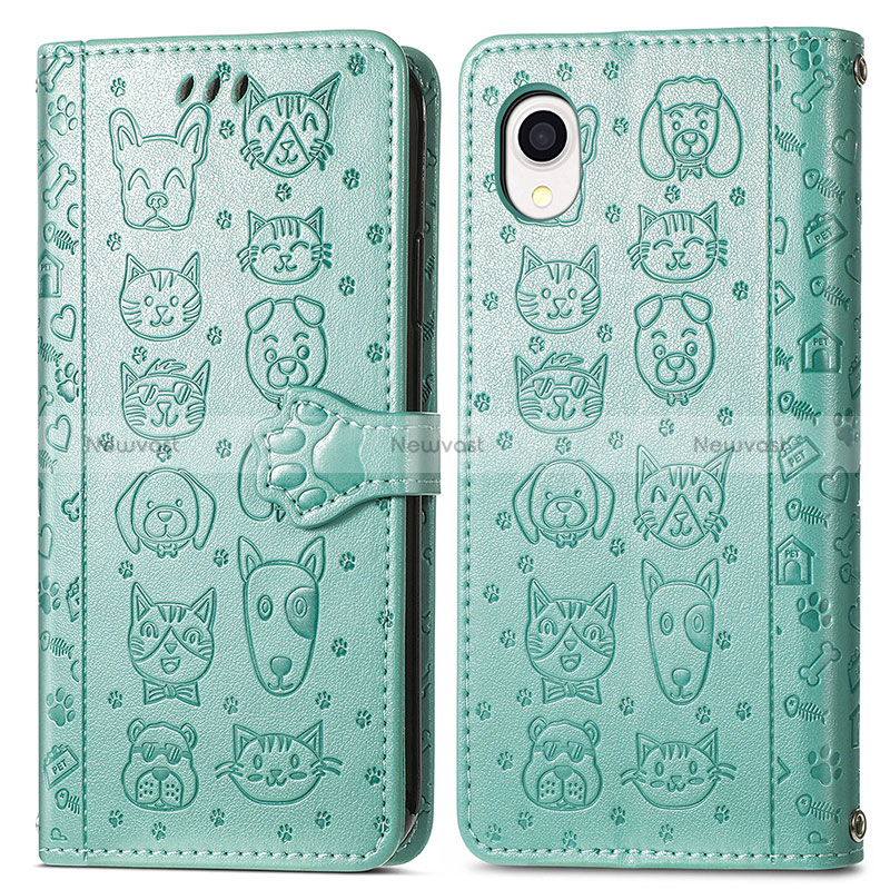 Leather Case Stands Fashionable Pattern Flip Cover Holder S03D for Samsung Galaxy A22 5G SC-56B Green