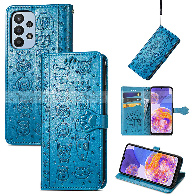 Leather Case Stands Fashionable Pattern Flip Cover Holder S03D for Samsung Galaxy A23 4G