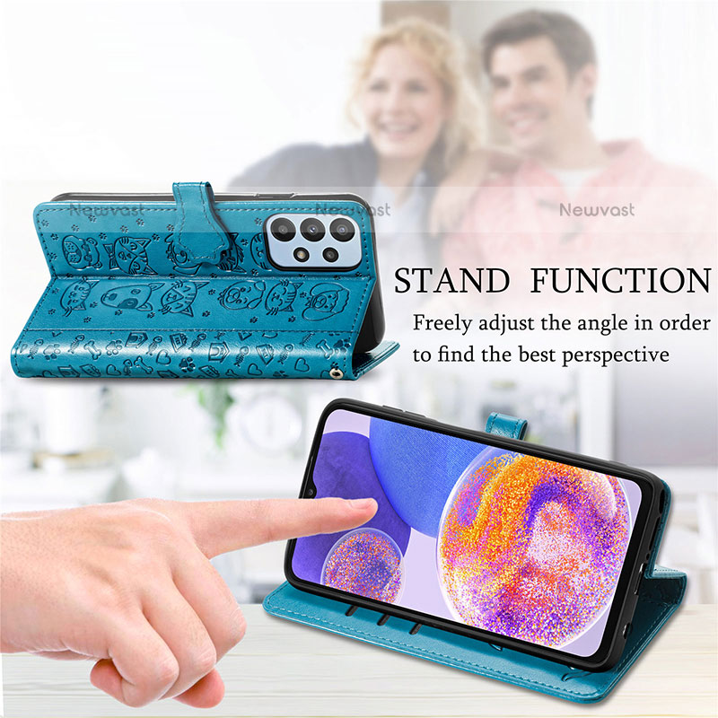 Leather Case Stands Fashionable Pattern Flip Cover Holder S03D for Samsung Galaxy A23 5G