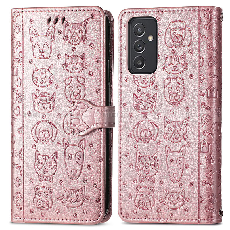 Leather Case Stands Fashionable Pattern Flip Cover Holder S03D for Samsung Galaxy A25 5G Pink