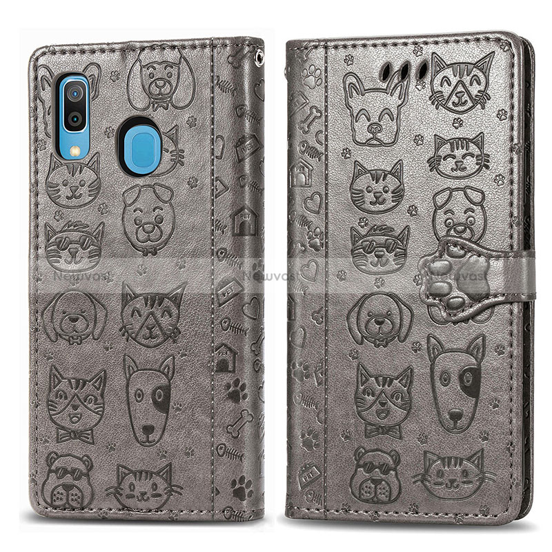 Leather Case Stands Fashionable Pattern Flip Cover Holder S03D for Samsung Galaxy A30 Gray