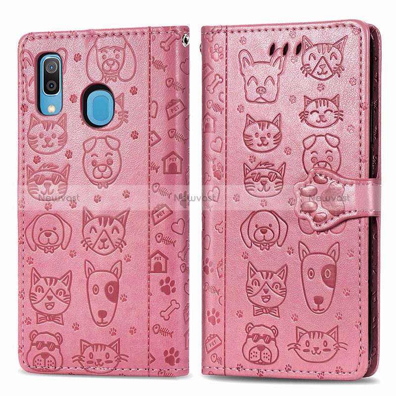 Leather Case Stands Fashionable Pattern Flip Cover Holder S03D for Samsung Galaxy A30 Rose Gold