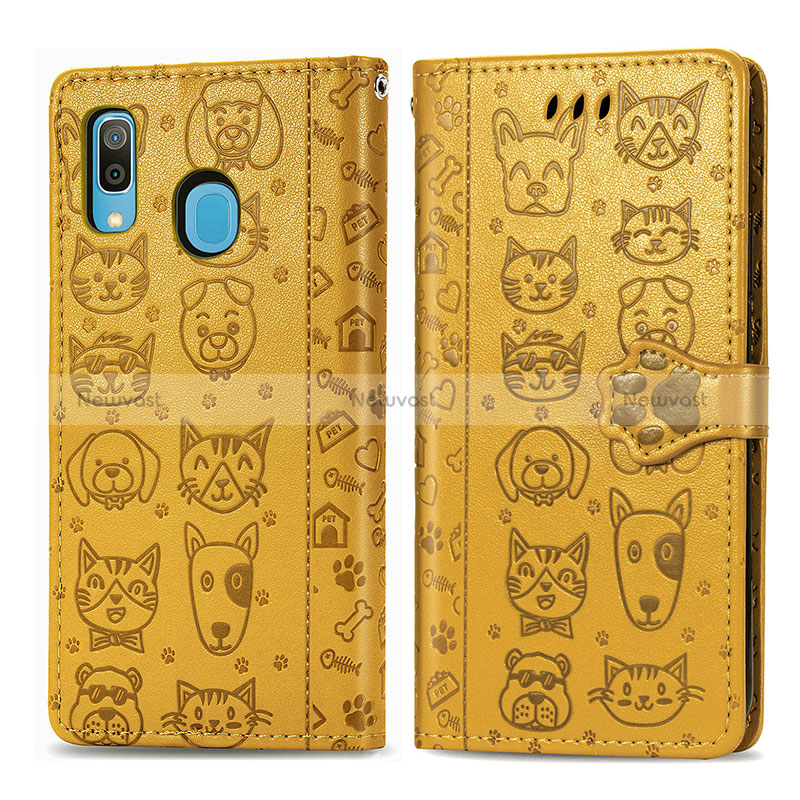 Leather Case Stands Fashionable Pattern Flip Cover Holder S03D for Samsung Galaxy A30 Yellow