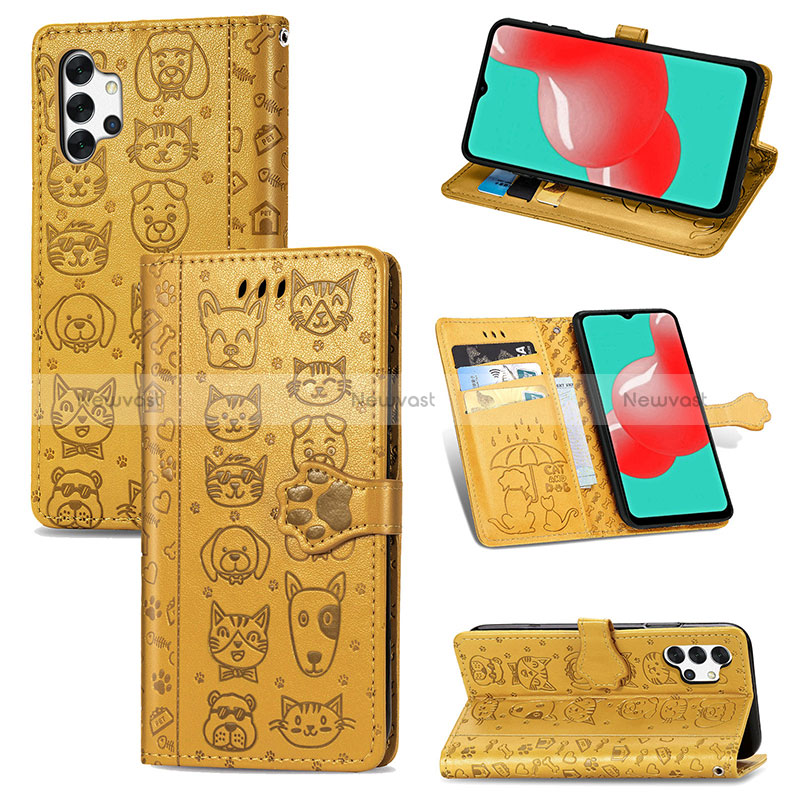 Leather Case Stands Fashionable Pattern Flip Cover Holder S03D for Samsung Galaxy A32 4G