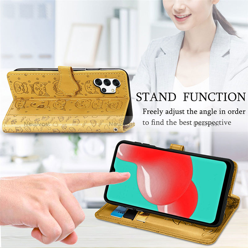 Leather Case Stands Fashionable Pattern Flip Cover Holder S03D for Samsung Galaxy A32 4G