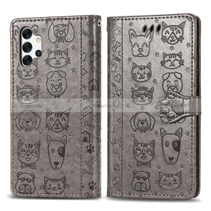 Leather Case Stands Fashionable Pattern Flip Cover Holder S03D for Samsung Galaxy A32 4G