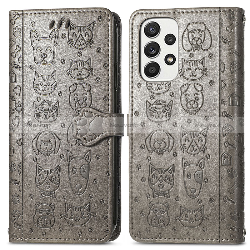 Leather Case Stands Fashionable Pattern Flip Cover Holder S03D for Samsung Galaxy A33 5G Gray