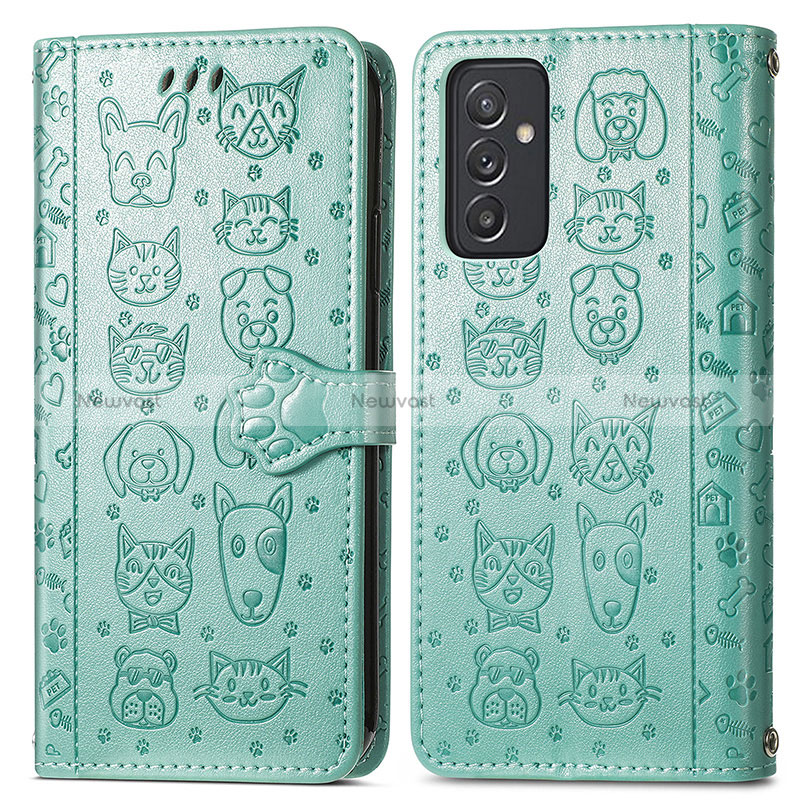 Leather Case Stands Fashionable Pattern Flip Cover Holder S03D for Samsung Galaxy A35 5G Green