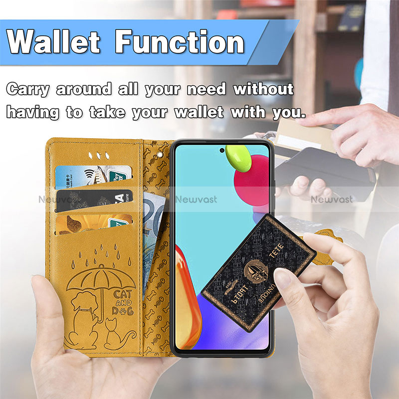 Leather Case Stands Fashionable Pattern Flip Cover Holder S03D for Samsung Galaxy A52 4G