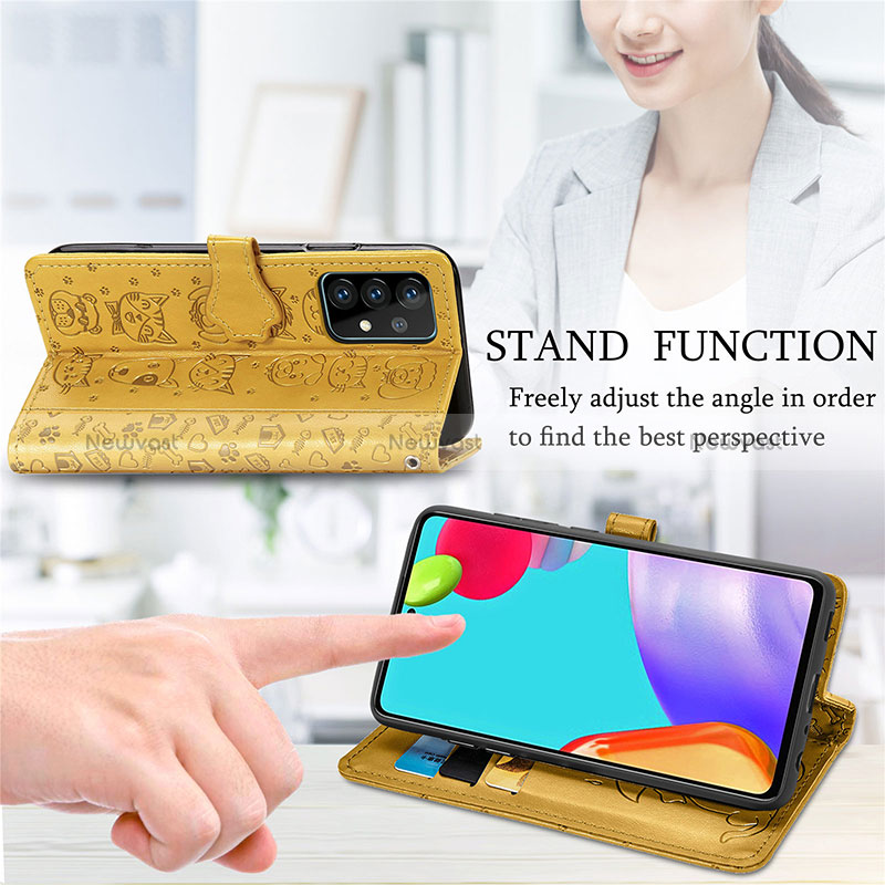 Leather Case Stands Fashionable Pattern Flip Cover Holder S03D for Samsung Galaxy A52 4G