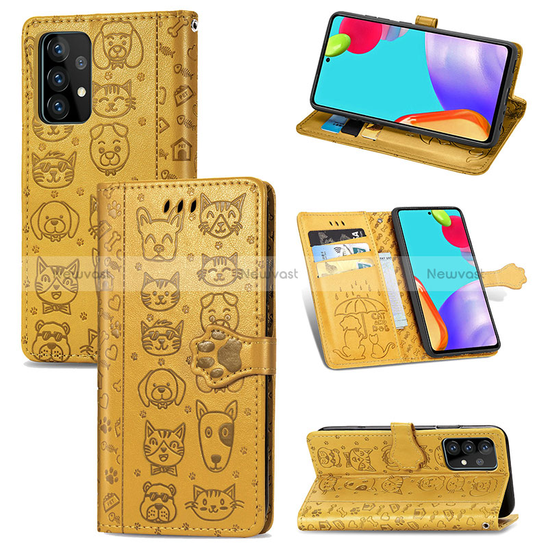 Leather Case Stands Fashionable Pattern Flip Cover Holder S03D for Samsung Galaxy A52 5G