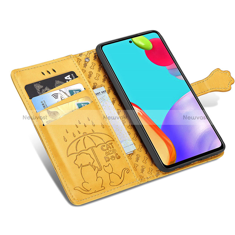 Leather Case Stands Fashionable Pattern Flip Cover Holder S03D for Samsung Galaxy A52 5G