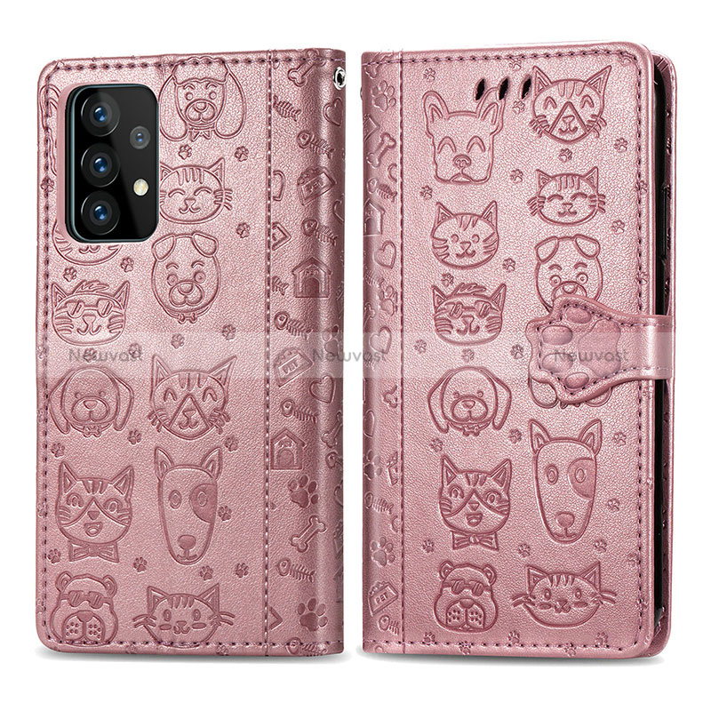 Leather Case Stands Fashionable Pattern Flip Cover Holder S03D for Samsung Galaxy A52 5G