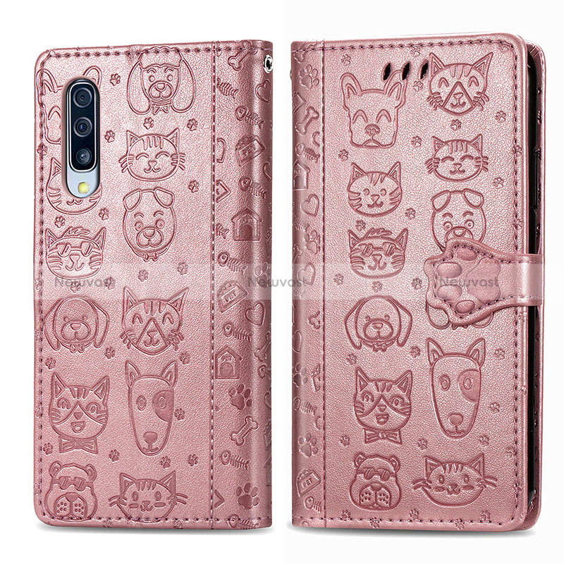 Leather Case Stands Fashionable Pattern Flip Cover Holder S03D for Samsung Galaxy A70S Pink