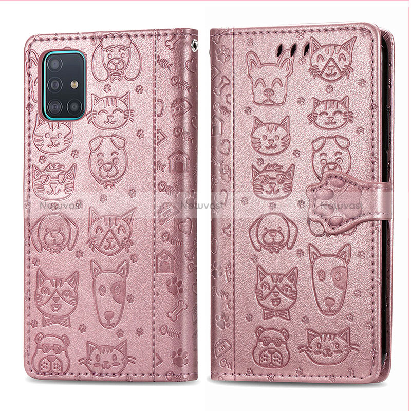 Leather Case Stands Fashionable Pattern Flip Cover Holder S03D for Samsung Galaxy A71 5G Pink