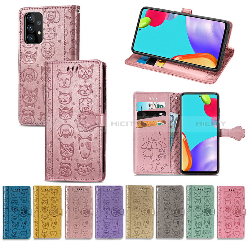 Leather Case Stands Fashionable Pattern Flip Cover Holder S03D for Samsung Galaxy A72 4G